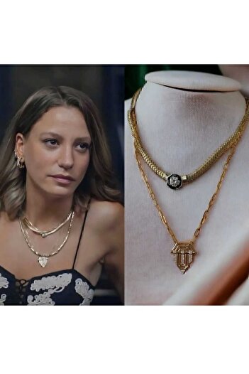 MOODAFESTİVALİ Steel Gold Women's Necklace Set - Leyla Devim Seranay 2-Piece
