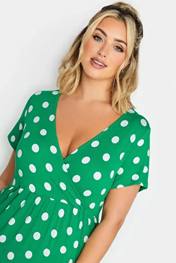 Stil Diva Plus Size V-Neck Polka Dot Midi Length Half Sleeve Dress 302352