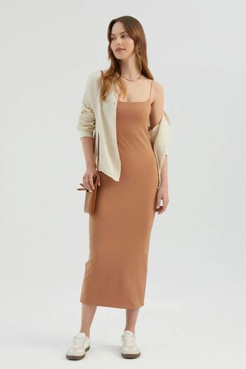 Hiccup Pearl Strap Midi Body Dress Sitting on the Type