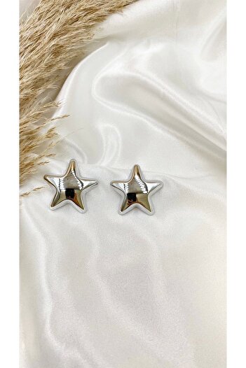 Eylülün Takısı Large Size Silver Colored Star Earrings - Women's Pinterest