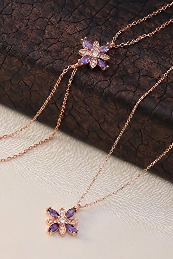 Karem Jewellery Amethyst Stone Flower of Hope Necklace Bracelet Set Women