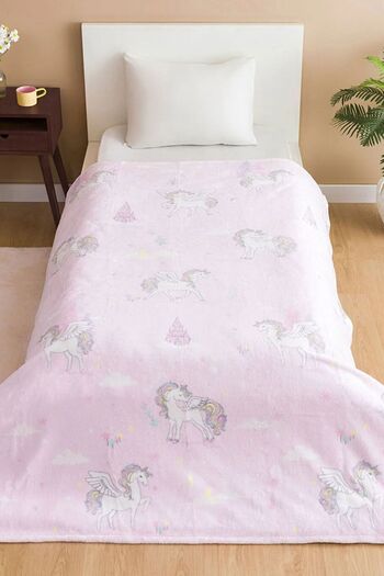 SİHİRLİ AYAKLAR Pink Unicorn Patterned Single Fleece Blanket - Wellsoft Plush, 1 Pillow