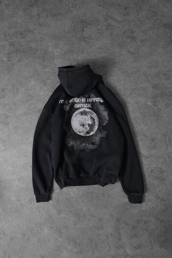 Slatra Men's Anthracite Moon Printed Washable Hooded Oversize Sweatshirt