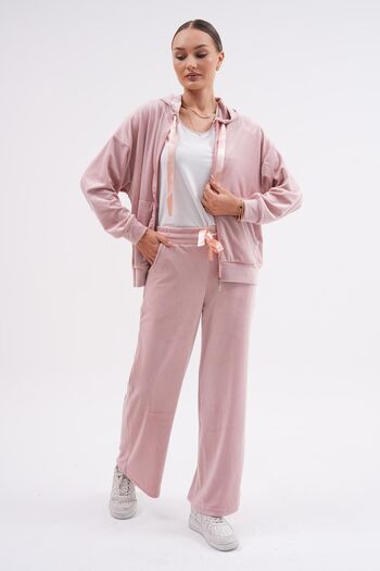 WestBound Women's Soft Velvet Palazzo Leg Butterfly Printed Tracksuit Set Pudra