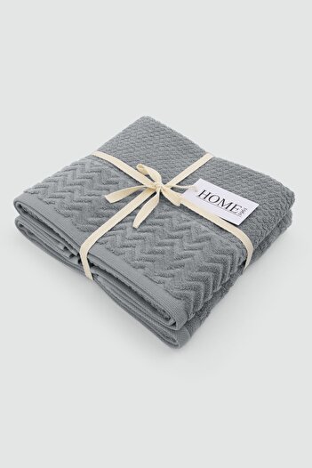 HOME 1961 100% Cotton Gray 2-Piece Towel Set - Velvet Border Jacquard & High Water Absorbent Towel 50X90Cm - Specter