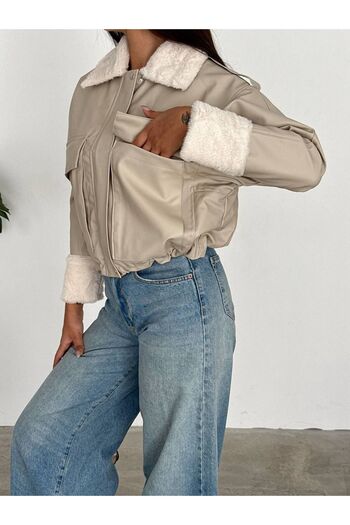 Noa Noa Faux Fur Faux Leather Jacket with Pocket Cover