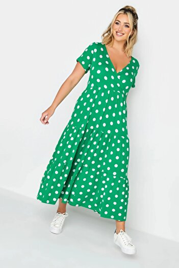 Stil Diva Plus Size V-Neck Polka Dot Midi Length Half Sleeve Dress 302352