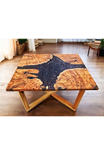 MisBoho Doğal Ahşap Epoksi Sehpa - 68x58 Cm