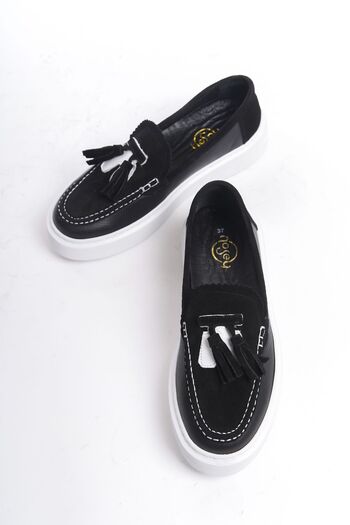 NOSEY SHOES Дамски ежедневни мокасини от естествена кожа с дебела подметка, черни Mary Model