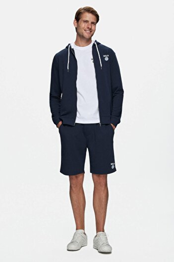 UCLA Randy Men's Knitted Shorts - Navy Blue, Printed, Standard Fit