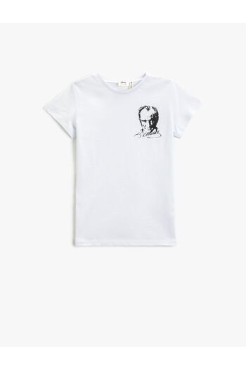 Koton Atatürk bedrucktes Baumwoll-T-Shirt – kurze Ärmel, Rundhalsausschnitt