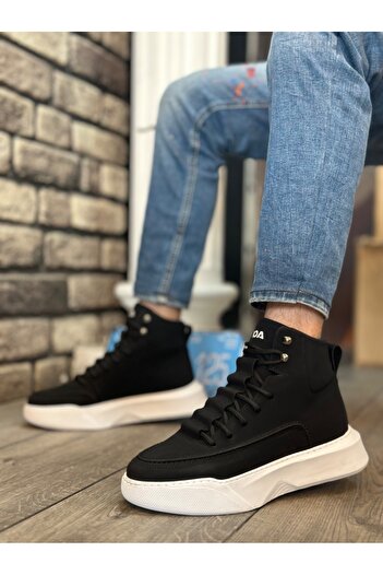 BOA BA0321 Hidden Lace Men's High Sole Black and White Sports Boots