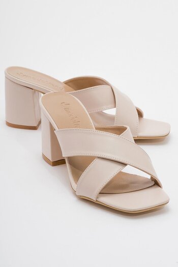 Ccway Cross Banded Heeled Slippers TEN SKIN