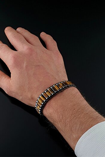 Seven Art Jewelry Kaplangözü Erkek Bileklik, Kaplan Gözü Erkek Bileklik, Doğal Taş Erkek Bileklik, Hediye Bileklik