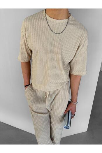 ablukaonline Ανδρικό μπλουζάκι σε μπεζ χρώμα Oversize με σχέδιο