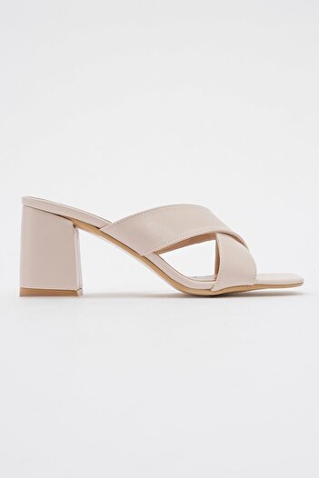 Ccway Cross Banded Heeled Slippers TEN SKIN