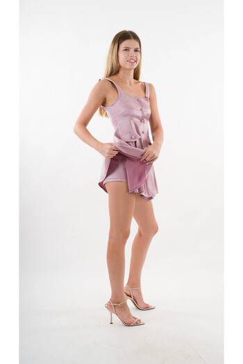 hazelin Φόρεμα Dusty Rose Sling - Μπροστινό κουμπί με τσέπες και ελαστική μέση HZL24S-YY197