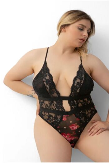 SiaLess Lingerie Women's Flower Detailed Plus Size Babydoll Nightdress 2Xl-3Xl-4Xl-5Xl