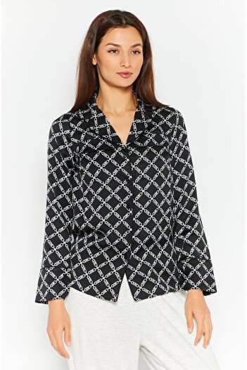 Michael Kors Women Allover Print Long Sleeve Sleep Top, Black