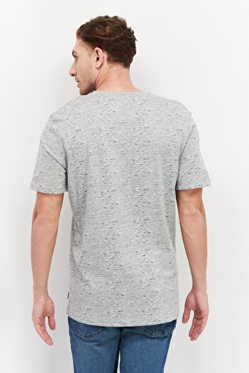 Silver Jeans Co. Men Crew Neck Short Sleeve Allover Print T-Shirts, Heather Grey