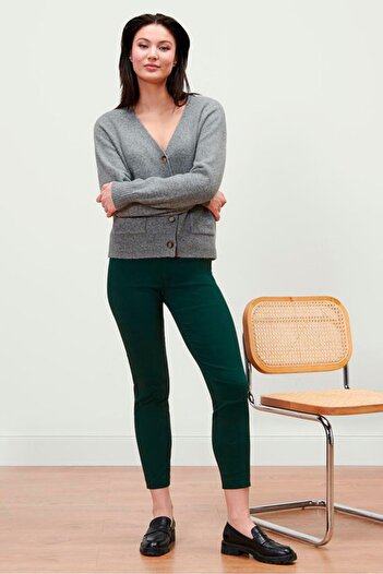 Tchibo Women Slim Fit Solid Straight Pants, Dark Green