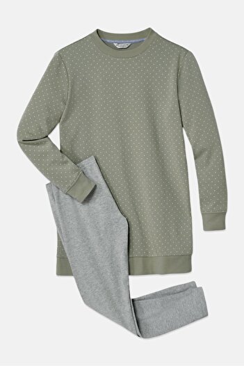 Tchibo Women 2 Pieces Doted T-shirt And Pajama, Green/Grey
