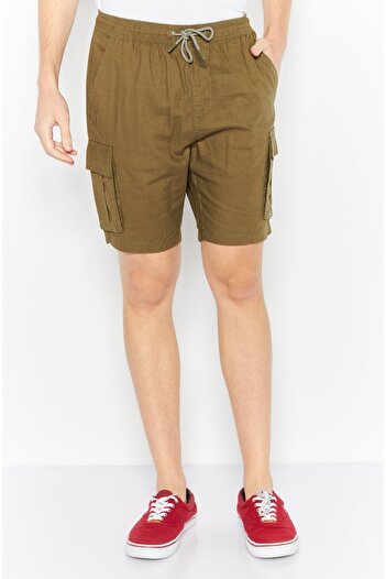 Threadbare Men Regular Fit Solid Cargo Shorts, Army Green