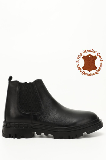GÖNDERİ(R) Men's Black Zippered Genuine Leather Chelsea Boots