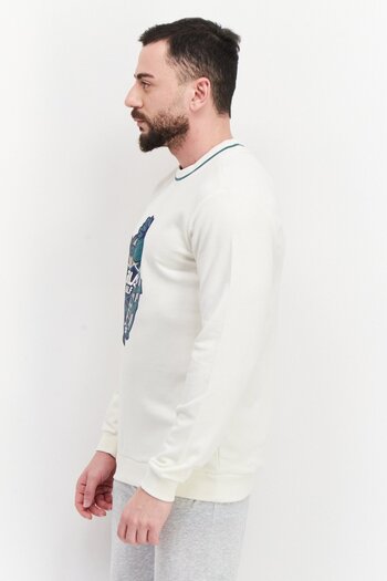 Fila Men Sportswear Fit Round Neck Long Sleeve Outdoor Sweatshirt, Beige