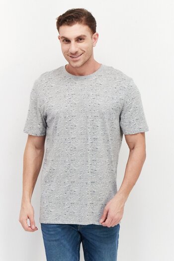 Silver Jeans Co. Men Crew Neck Short Sleeve Allover Print T-Shirts, Heather Grey