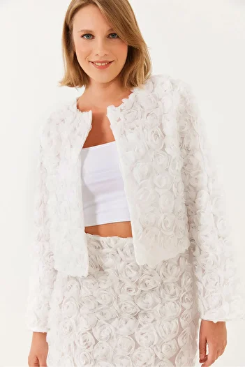 Bianco Lucci Jachetă scurtă cu textura florală pentru femei MBMS028 60501028