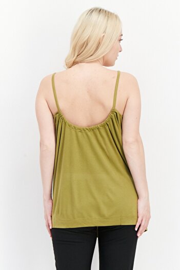 Esprit Women V-Neck Sleeveless Pain Tank Top, Olive