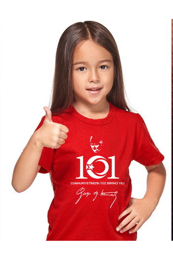 VİZYON İKRA 100. Special for the Year - Ataturk Silhouette Printed Red Children's T-Shirt/T-Shirt