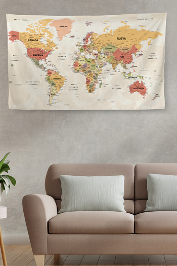 N NOXXO Wall Cover / Carpet Detailed Current Turkish World Map Quality Canvas Fabric-3979