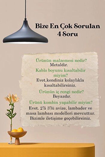 Bamyum Champion Siyah Avize - Iç Renk Beyaz Tekli Sarkıt Retro Cafe Salon Lamba Modelleri Avizeleri