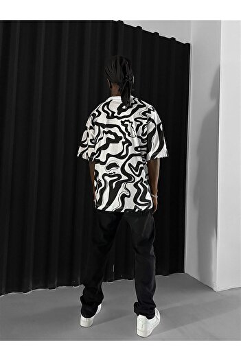 ablukaonline Λευκό ανδρικό μπλουζάκι Oversize - Τυπωμένο