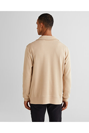 Gant Men's Beige Regular Fit Half Zipper Sweatshirt