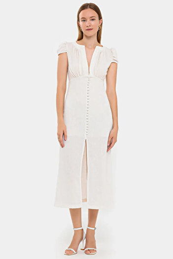 Hiccup Cap Sleeve Midi Dress - Buttoned