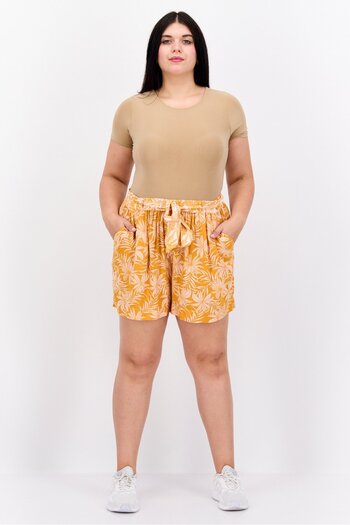 Jessica Simpson Women Plus Size Floral Print Shorts, Mustard