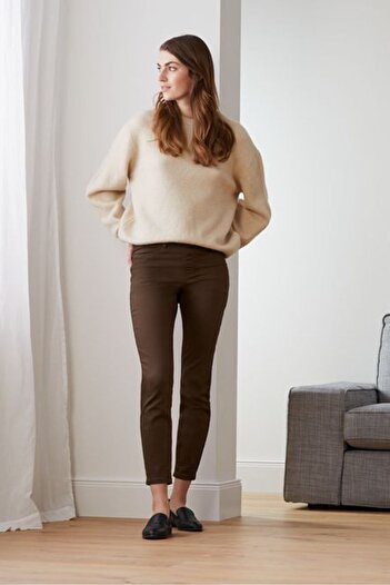 Tchibo Women Slim Fit Belt Loops Treggings, Brown