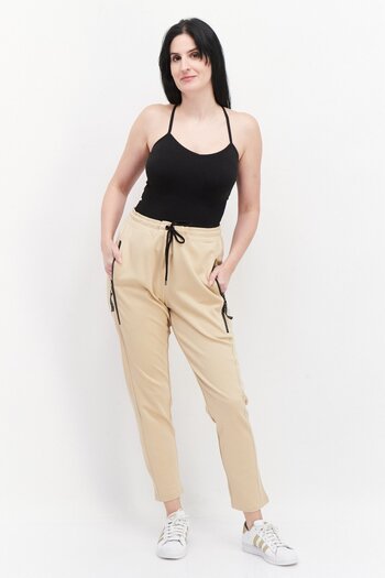 Samoon Women Drawstring Plain Sweatpants, Tan