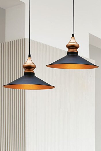 Bamyum Salon Siyah Avize - Ikili - Retro Rustik Lamba Salon Mutfak Yemek Masası Restoran Avizeleri