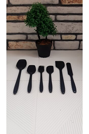 umut züccaciye 6 Piece Heat Resistant Fireproof Non Stick Silicone Spatula Brush Black Set