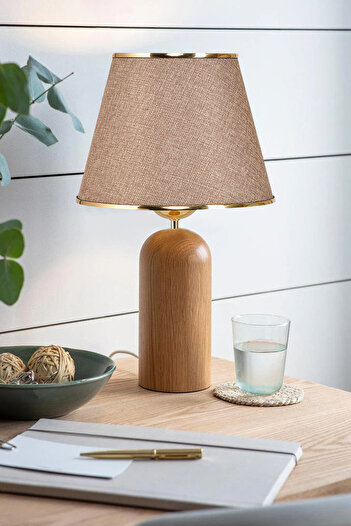 EvLight Kingsbury Wooden Leg Gold Detailed Kumbeige Lampshade
