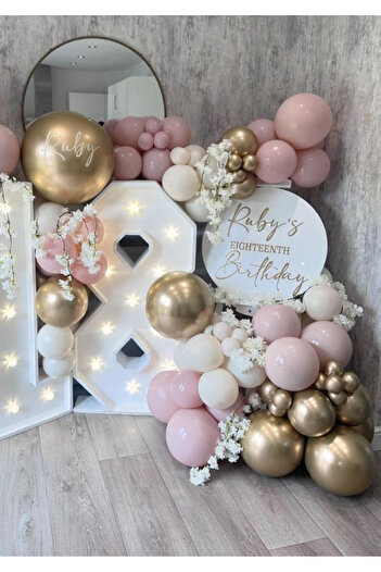 Çemrek Süs Parti Soft Pink Gold Chrome Balloon Chain Set 103 Jumbo Balloons Included