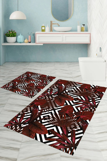 Napoli Home Digital Printed Washable Classic Floral Patterned Bath Mat Toilet Set