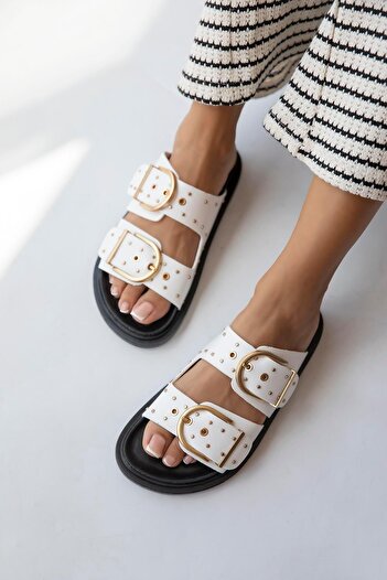 STRASWANS Pella Women's Daily Comfort Slippers - Drop Detail, White-Black