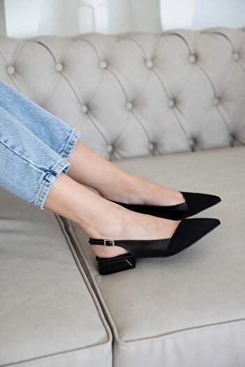STRASWANS Ronan Women's Suede Detail Heeled Leather Shoes Black