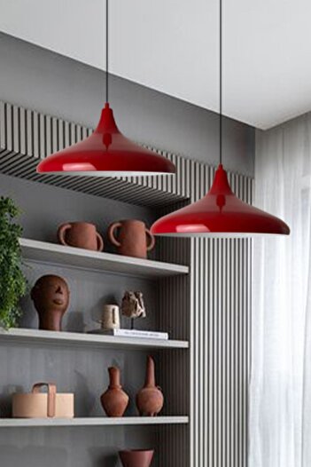 Bamyum Ikili Champion Circle Kırmızı Sarkıt Lamba Yemek Masası Oturma Odası Mutfak Salon Showroom