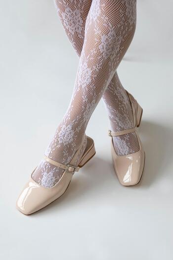 STRASWANS Lita Beige Women's Heeled Patent Leather Shoes